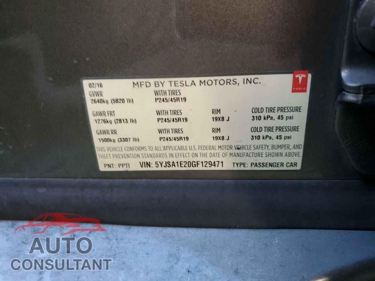 TESLA MODEL S 2016 - 5YJSA1E20GF129471