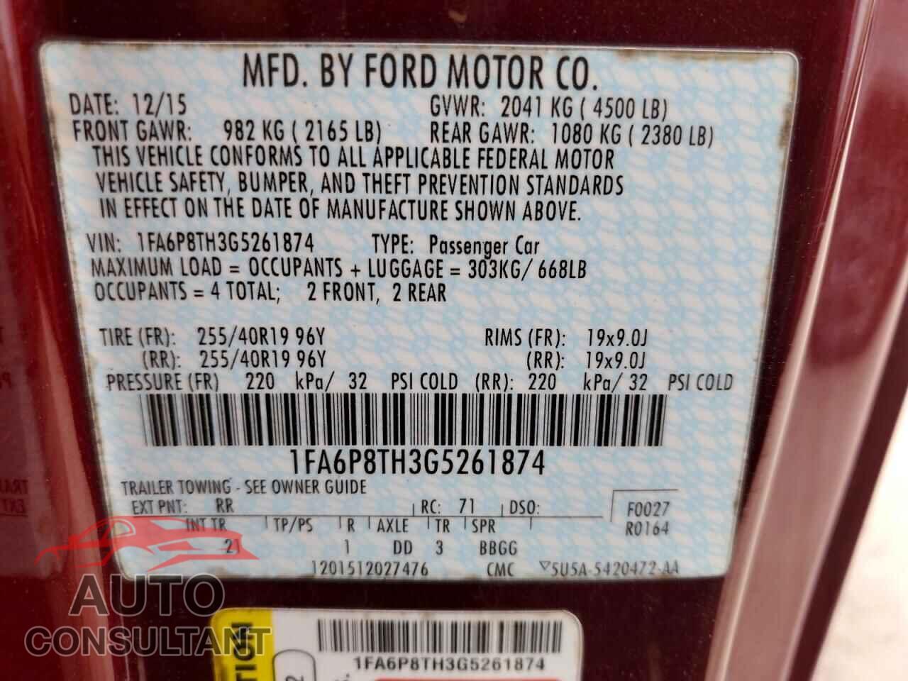 FORD MUSTANG 2016 - 1FA6P8TH3G5261874