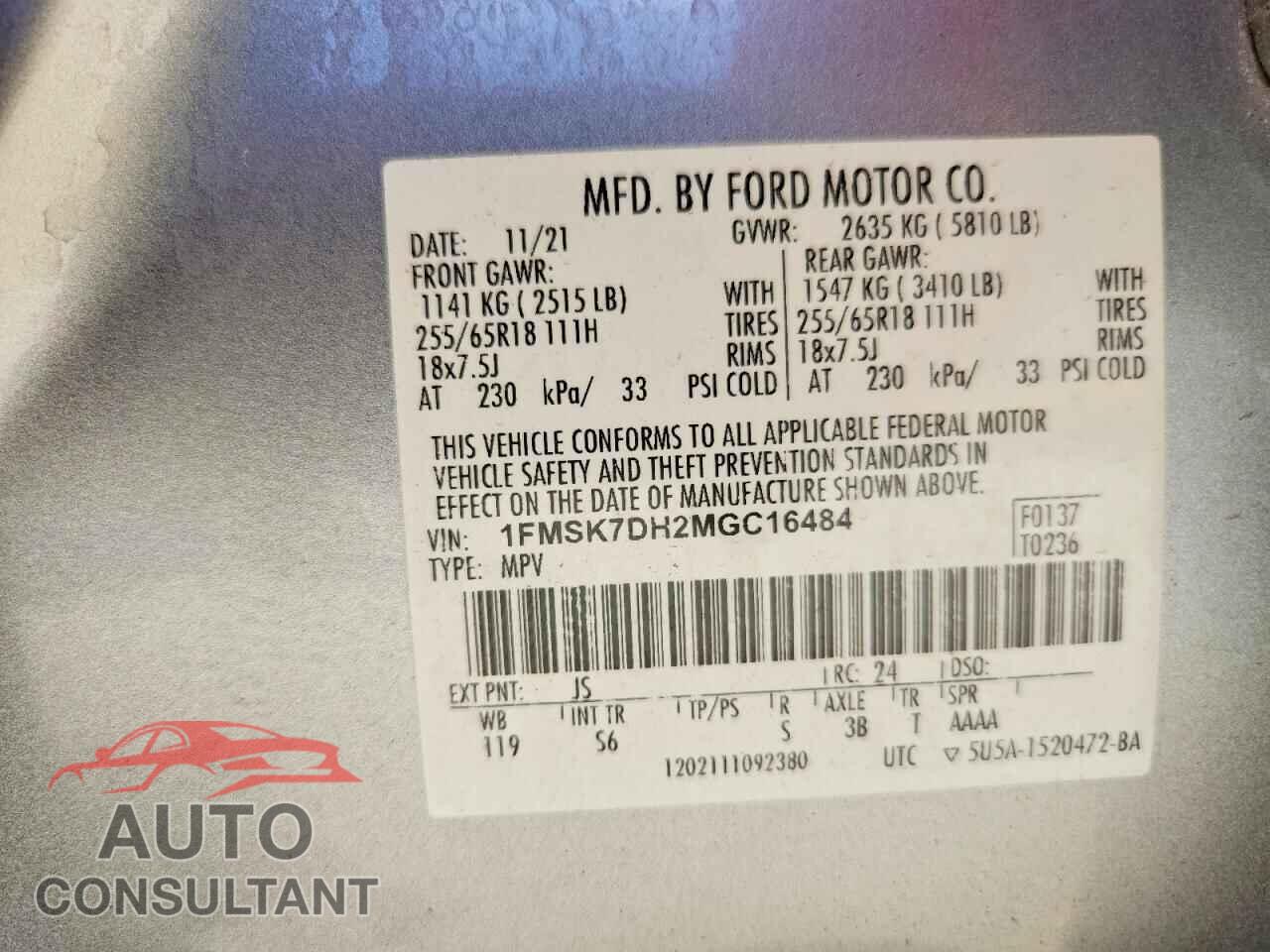 FORD EXPLORER 2021 - 1FMSK7DH2MGC16484