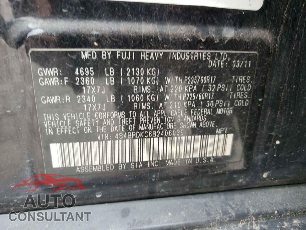 SUBARU OUTBACK 2011 - 4S4BRDKC6B2406039