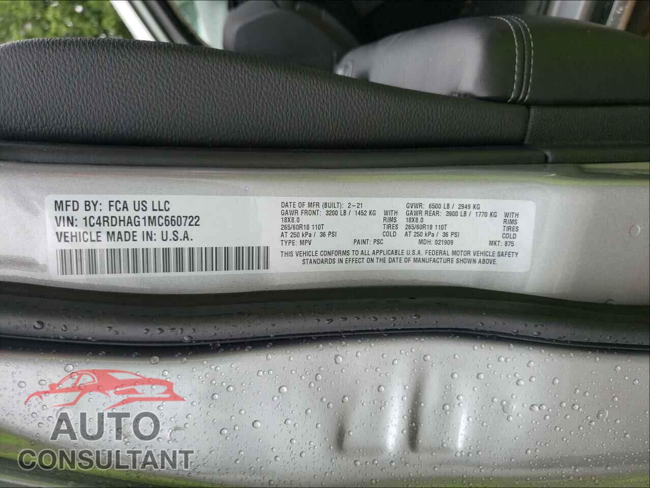DODGE DURANGO 2021 - 1C4RDHAG1MC660722
