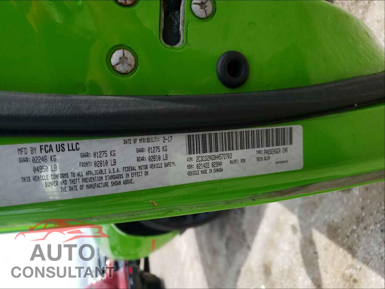 DODGE CHALLENGER 2017 - 2C3CDZAG9HH572763