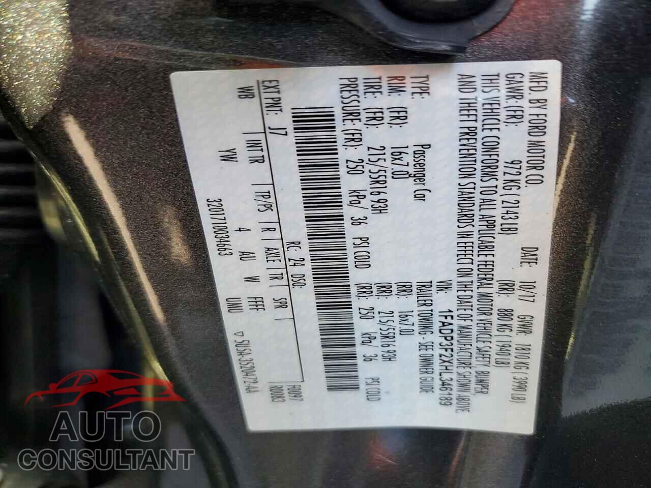 FORD FOCUS 2017 - 1FADP3F2XHL346189