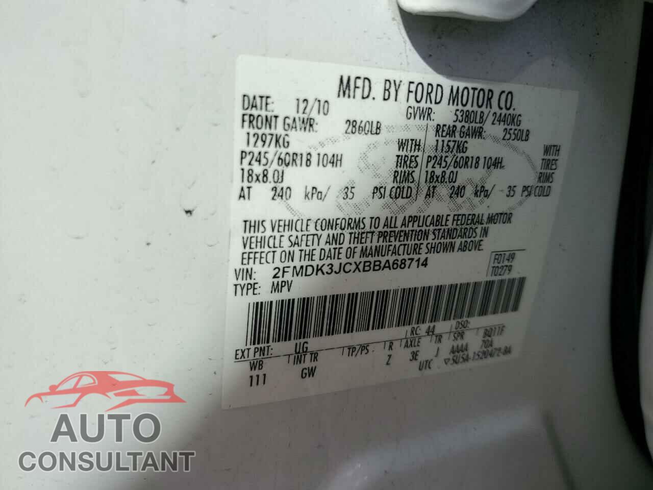 FORD EDGE 2011 - 2FMDK3JCXBBA68714