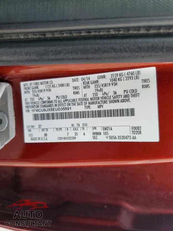 FORD ESCAPE 2014 - 1FMCU9JX5EUD35591