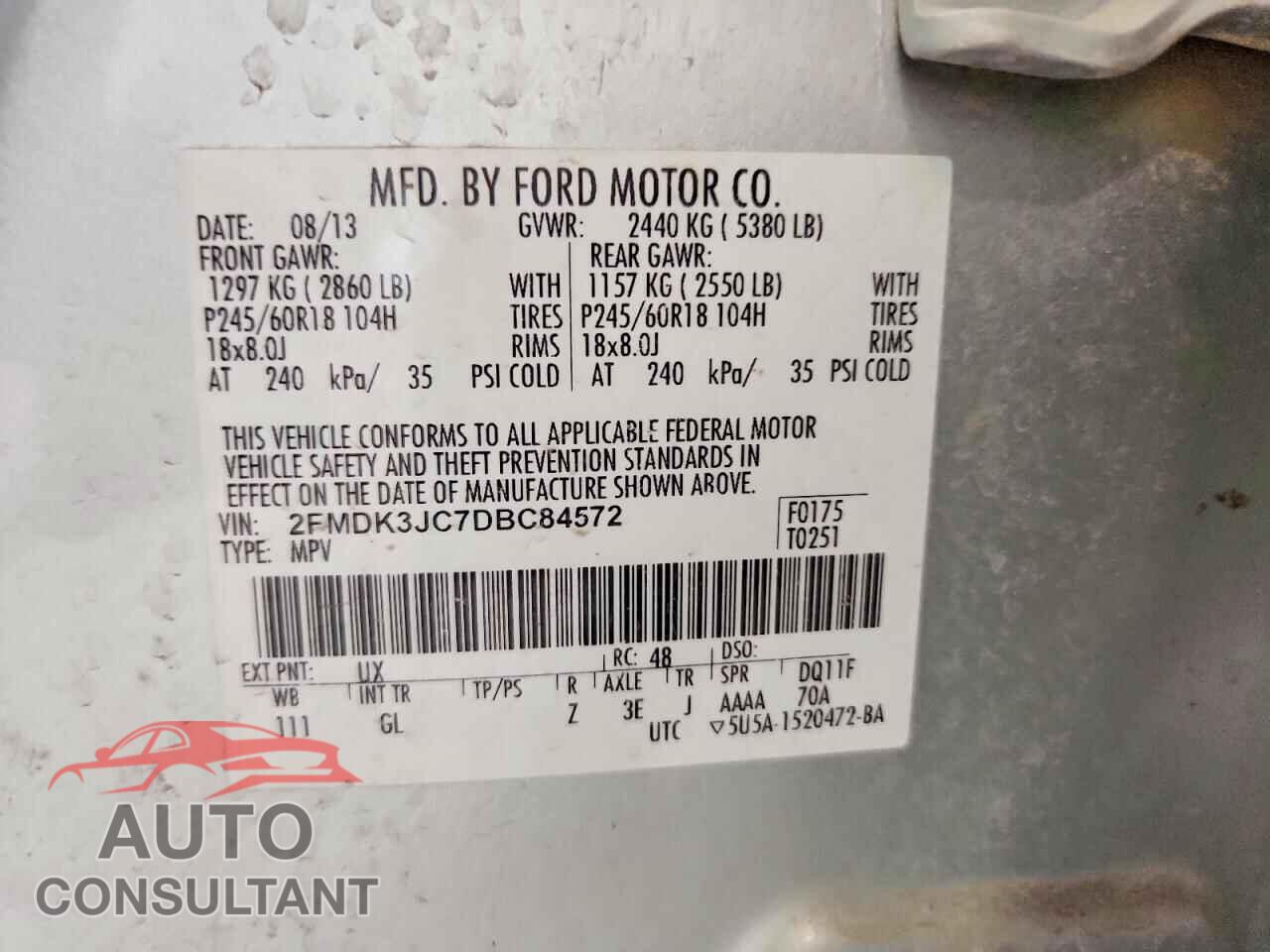 FORD EDGE 2013 - 2FMDK3JC7DBC84572