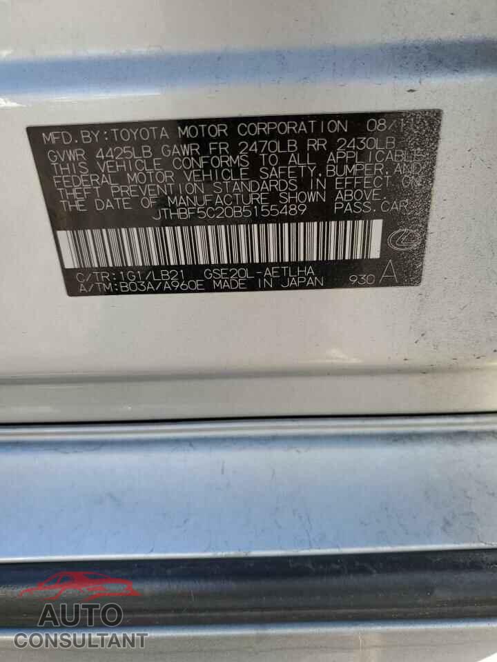 LEXUS IS 2011 - JTHBF5C20B5155489