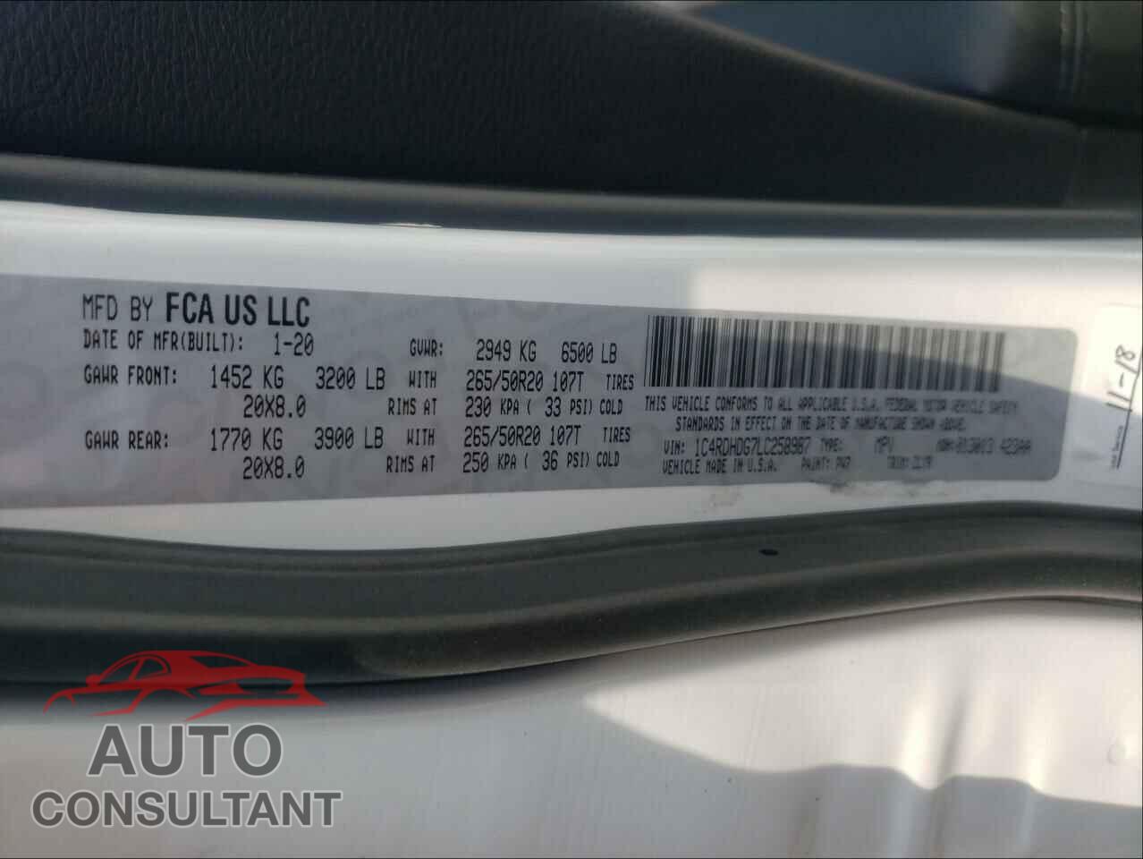 DODGE DURANGO 2020 - 1C4RDHDG7LC258987