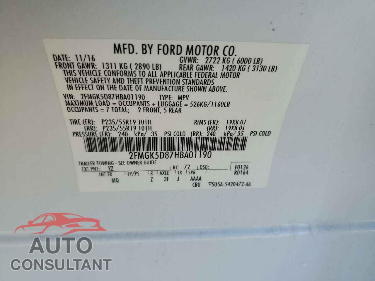 FORD FLEX 2017 - 2FMGK5D87HBA01190