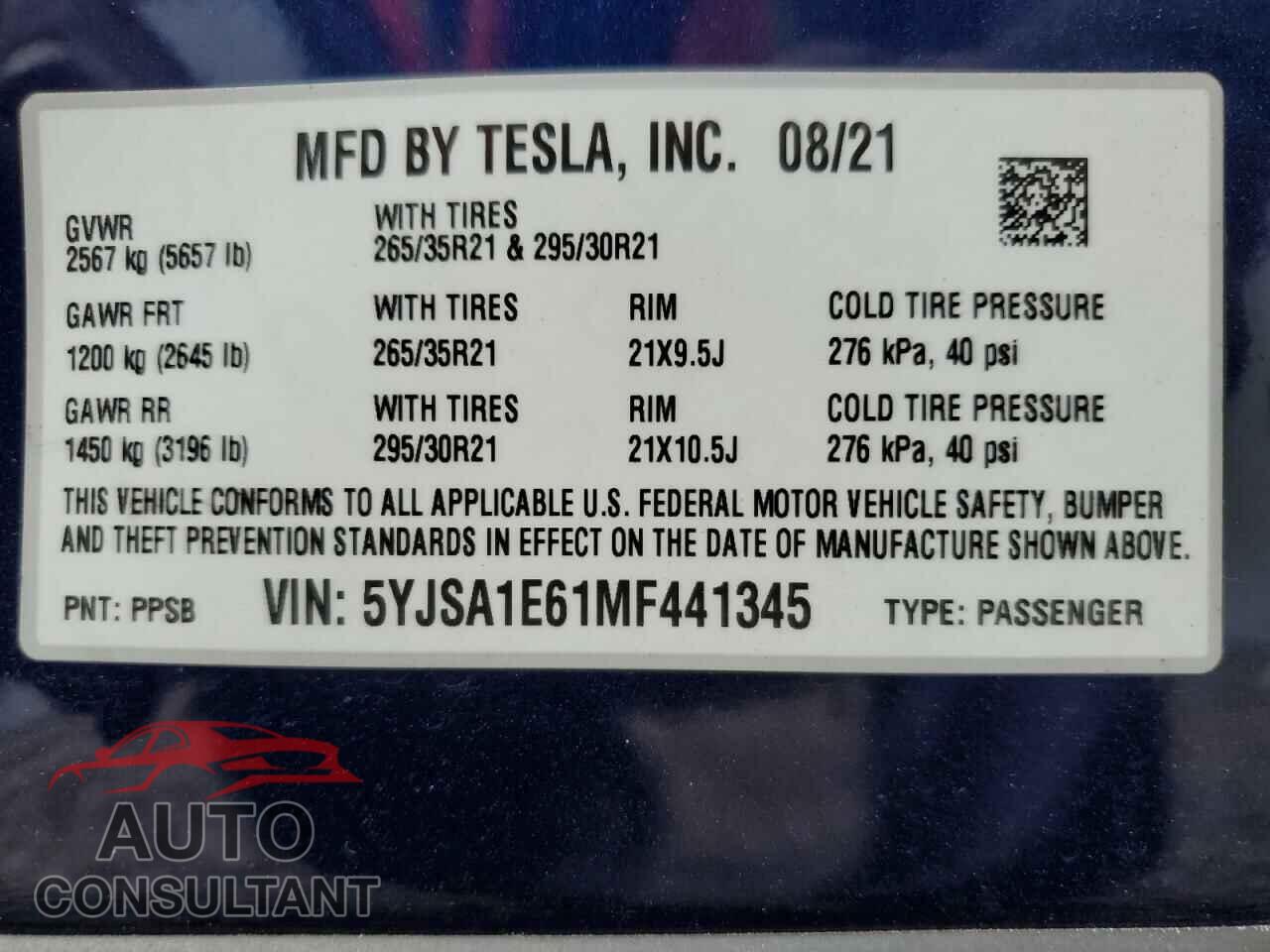 TESLA MODEL S 2021 - 5YJSA1E61MF441345