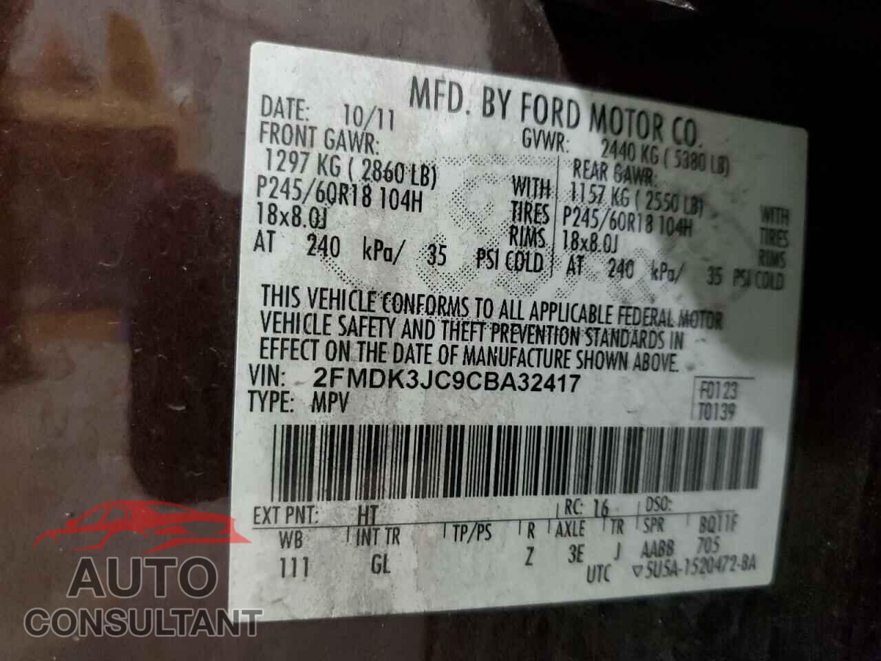 FORD EDGE 2012 - 2FMDK3JC9CBA32417