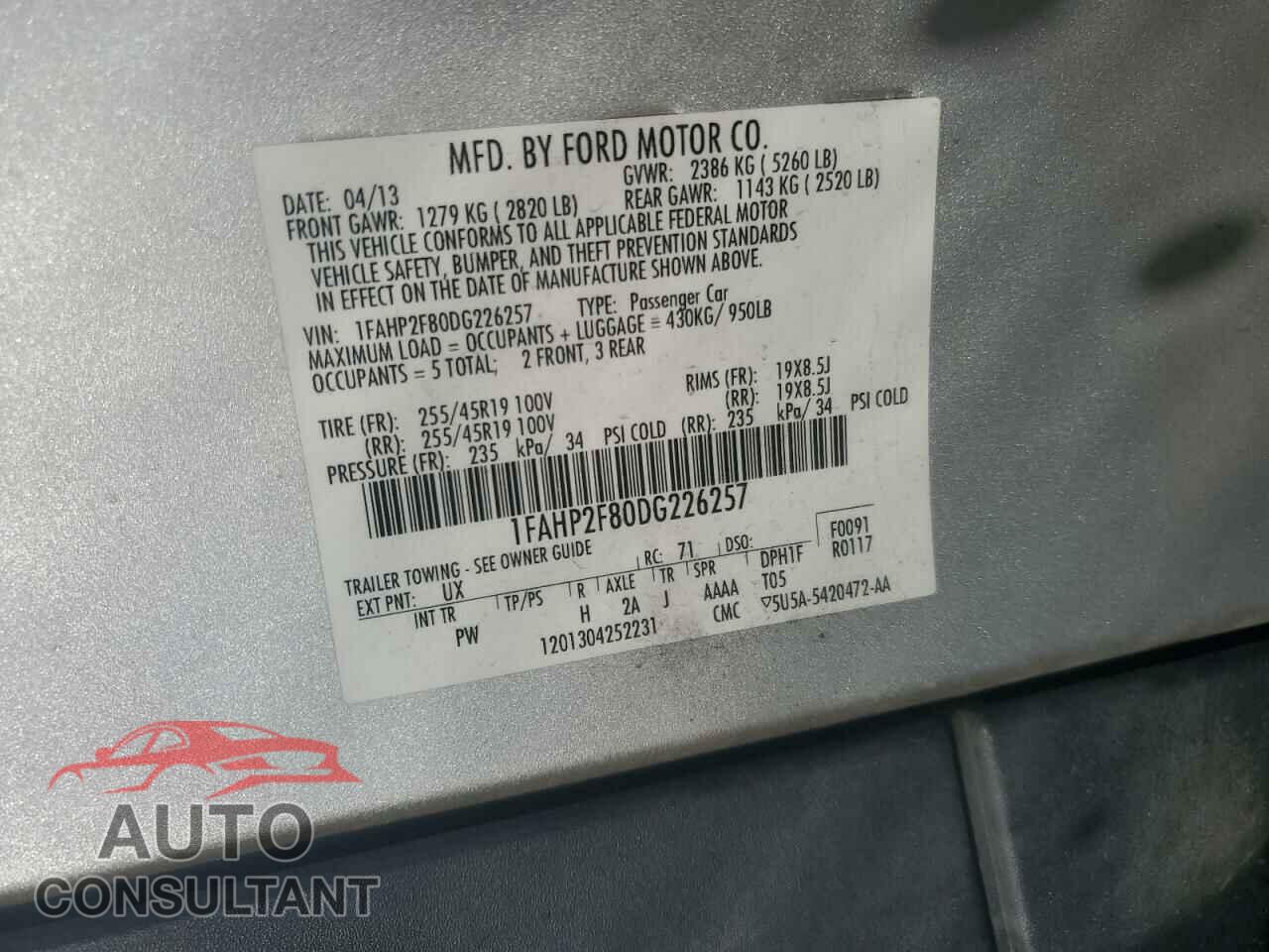 FORD TAURUS 2013 - 1FAHP2F80DG226257