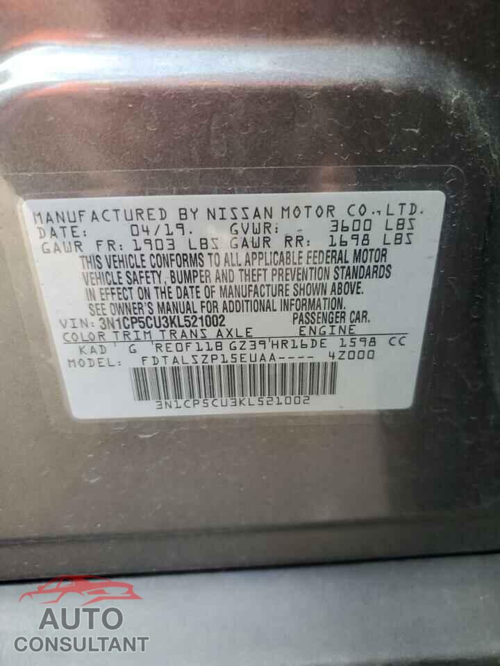 NISSAN KICKS 2019 - 3N1CP5CU3KL521002