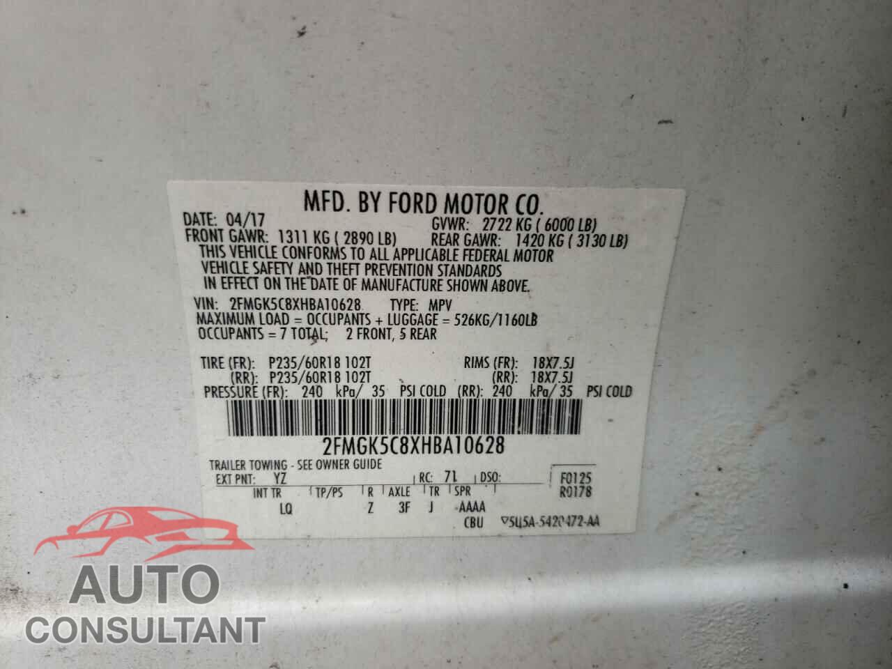 FORD FLEX 2017 - 2FMGK5C8XHBA10628