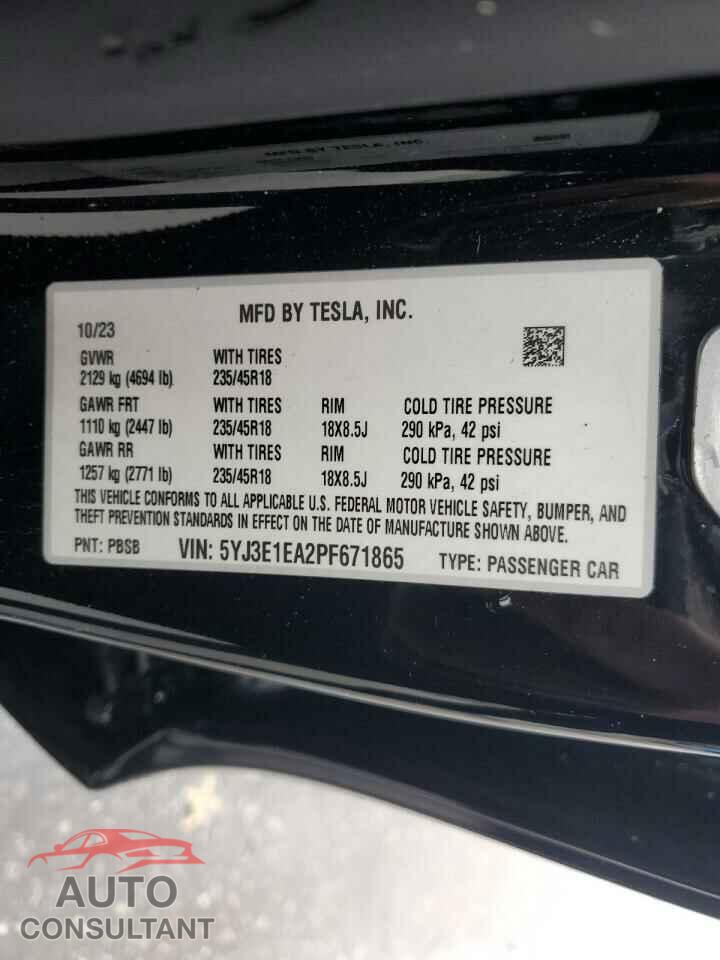 TESLA MODEL 3 2023 - 5YJ3E1EA2PF671865