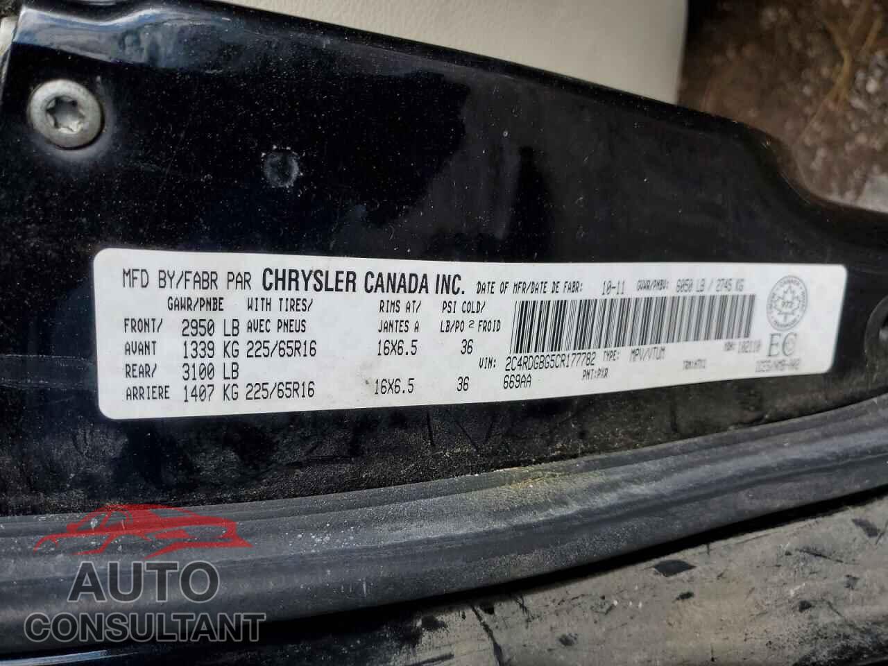 DODGE CARAVAN 2012 - 2C4RDGBG5CR177782