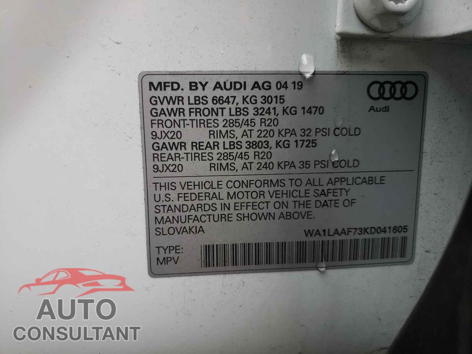 AUDI Q7 2019 - WA1LAAF73KD041605