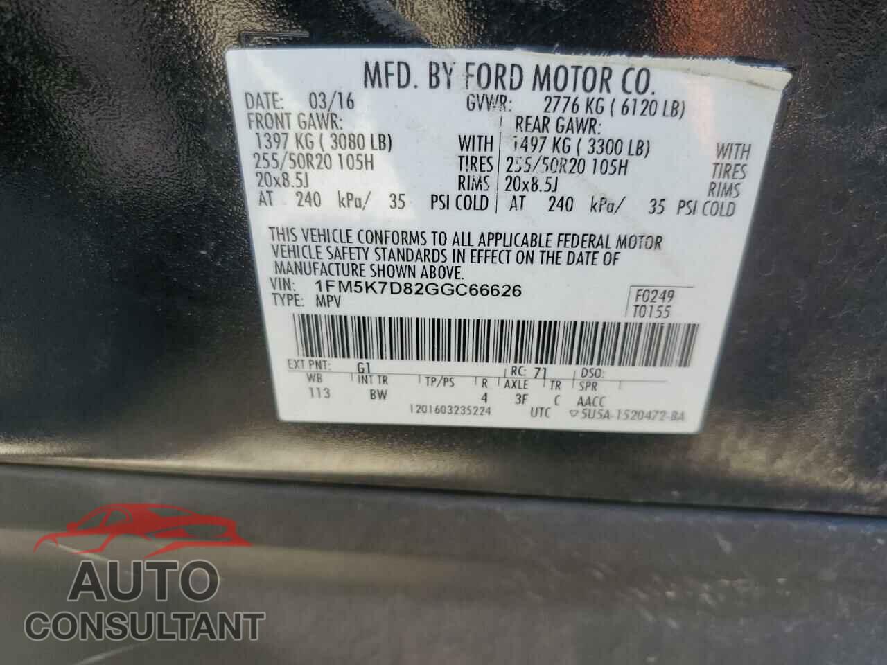 FORD EXPLORER 2016 - 1FM5K7D82GGC66626