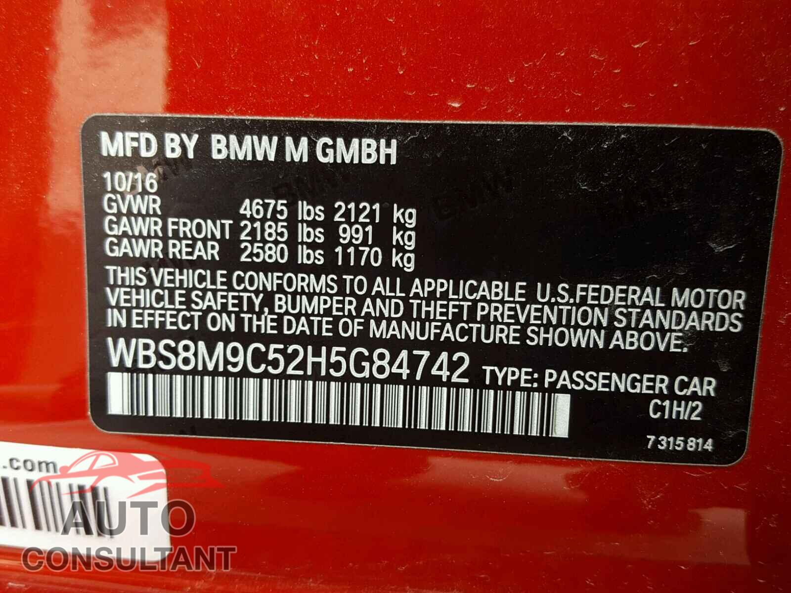 BMW M3 2017 - WBS8M9C52H5G84742