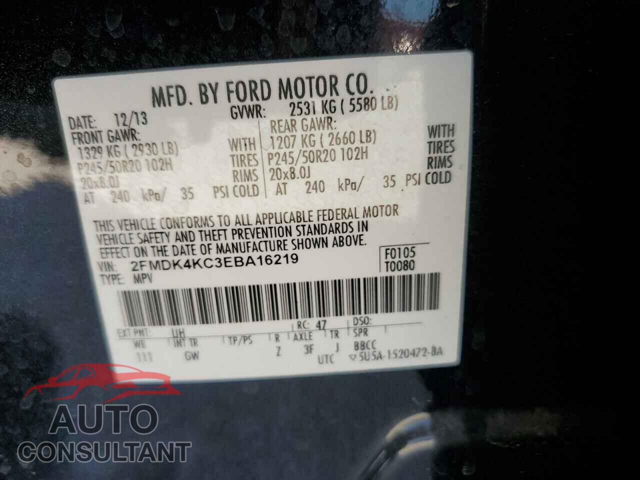 FORD EDGE 2014 - 2FMDK4KC3EBA16219