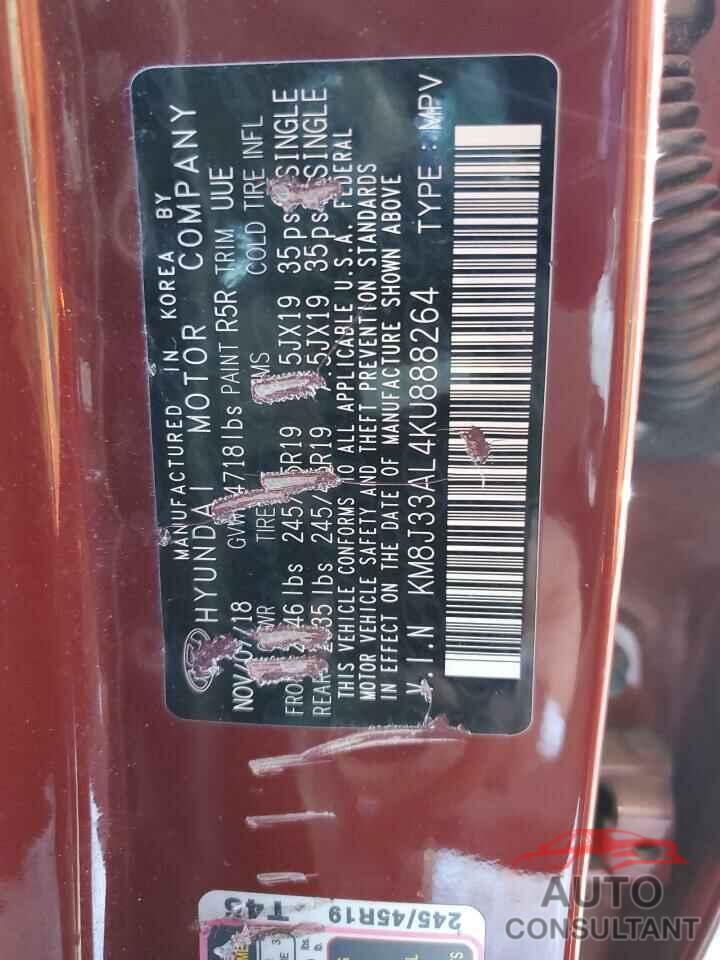 HYUNDAI TUCSON 2019 - KM8J33AL4KU888264