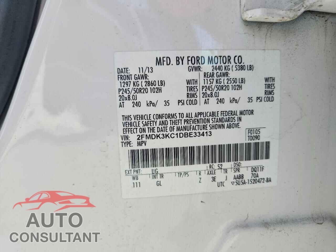 FORD EDGE 2013 - 2FMDK3KC1DBE33413