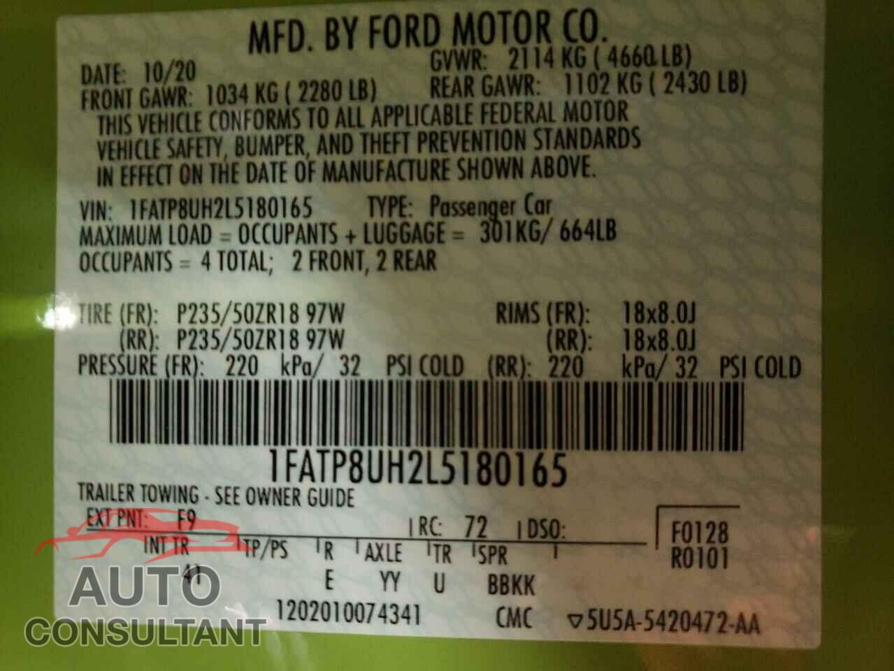 FORD MUSTANG 2020 - 1FATP8UH2L5180165