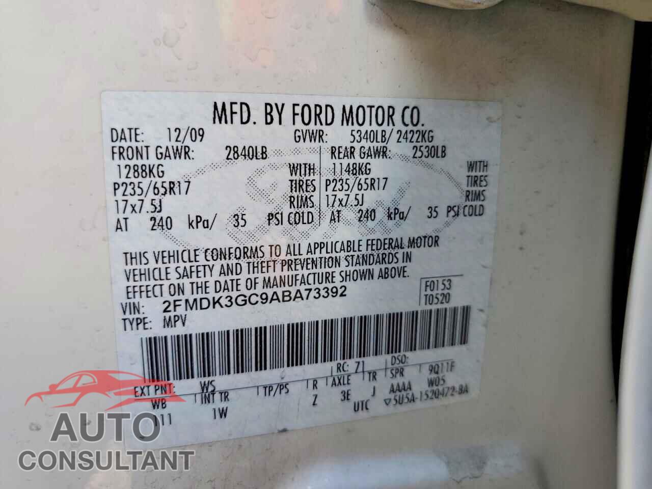 FORD EDGE 2010 - 2FMDK3GC9ABA73392