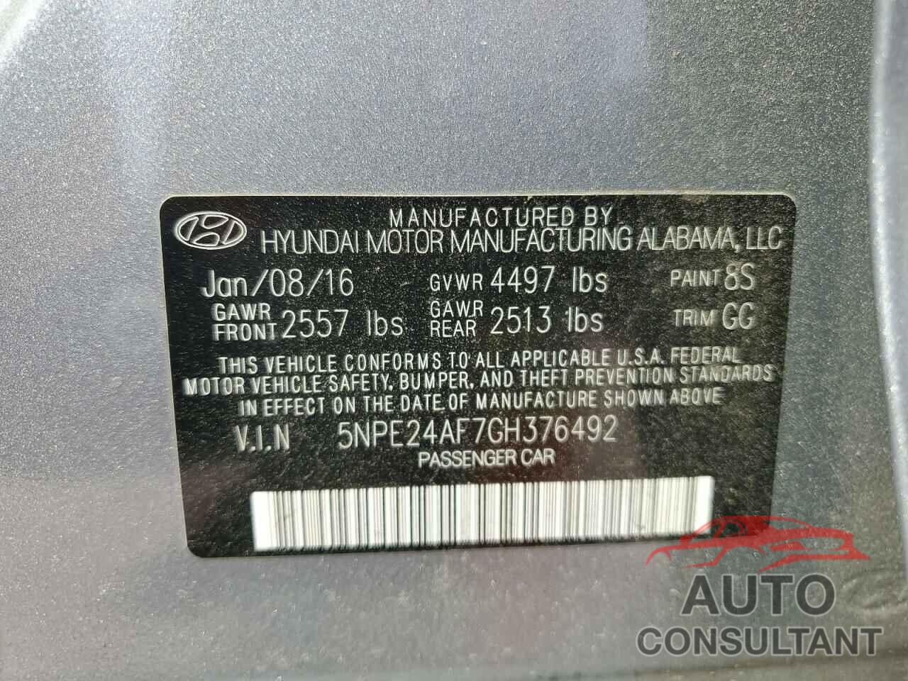 HYUNDAI SONATA 2016 - 5NPE24AF7GH376492