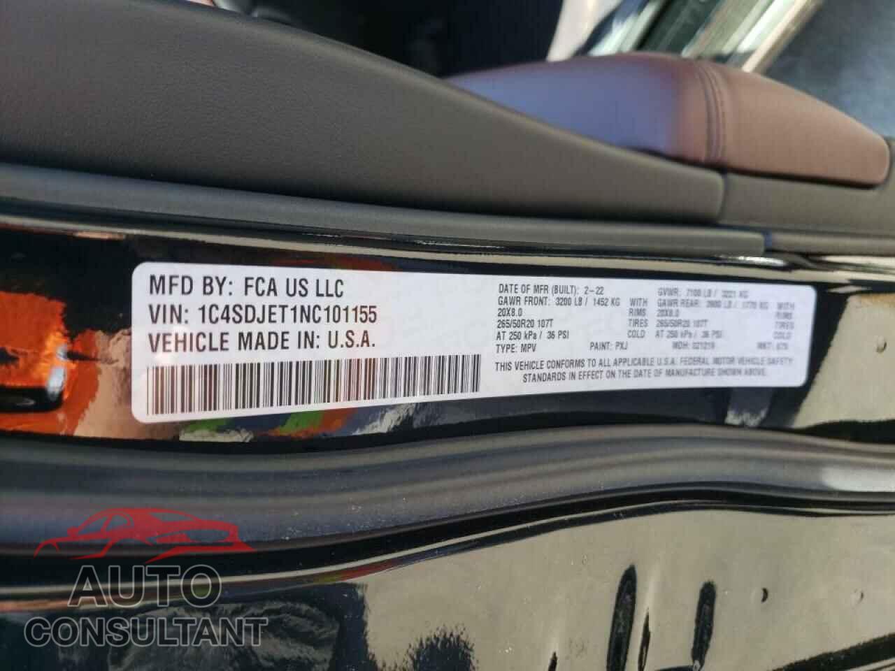 DODGE DURANGO 2022 - 1C4SDJET1NC101155