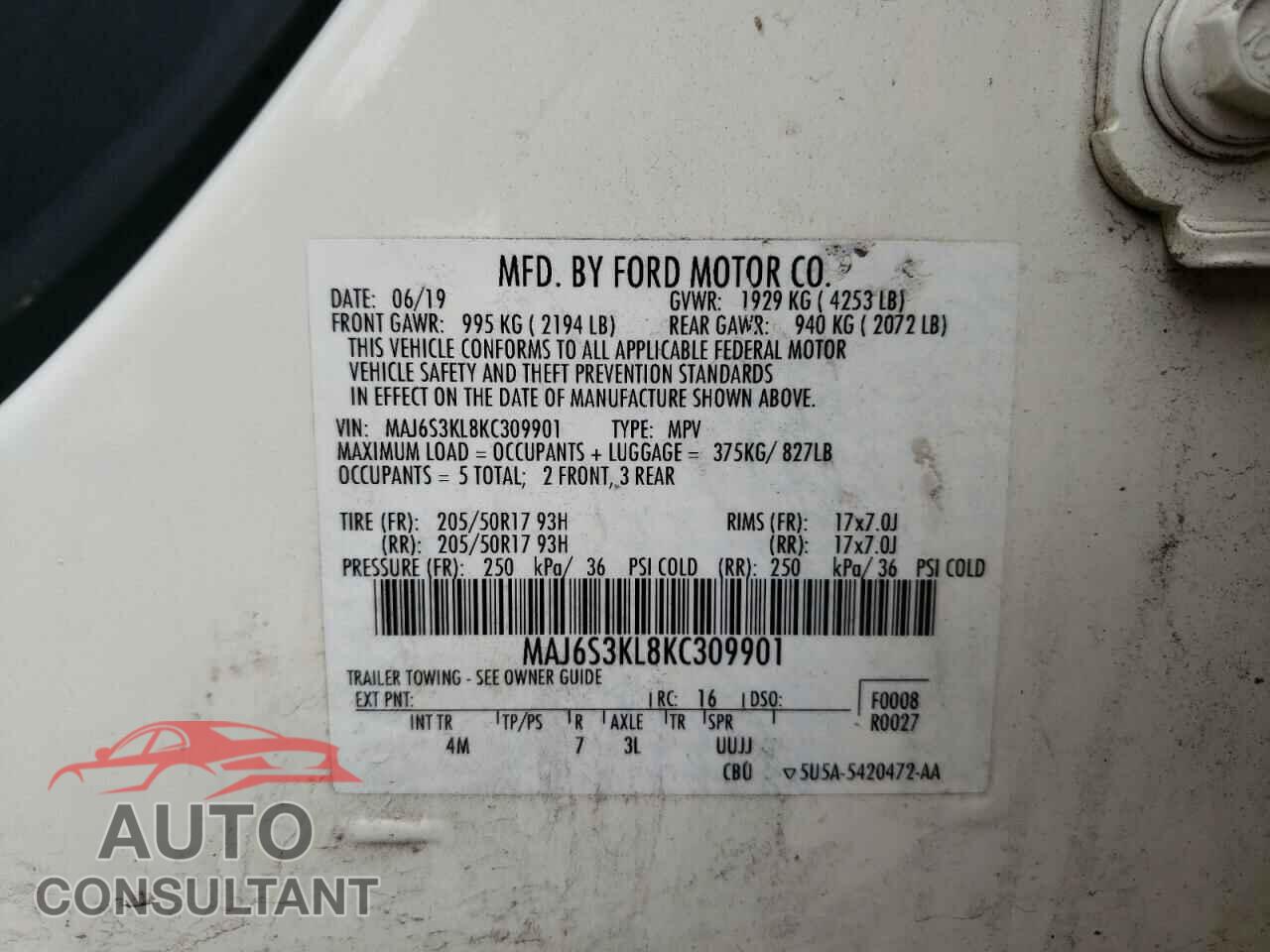 FORD ECOSPORT 2019 - MAJ6S3KL8KC309901