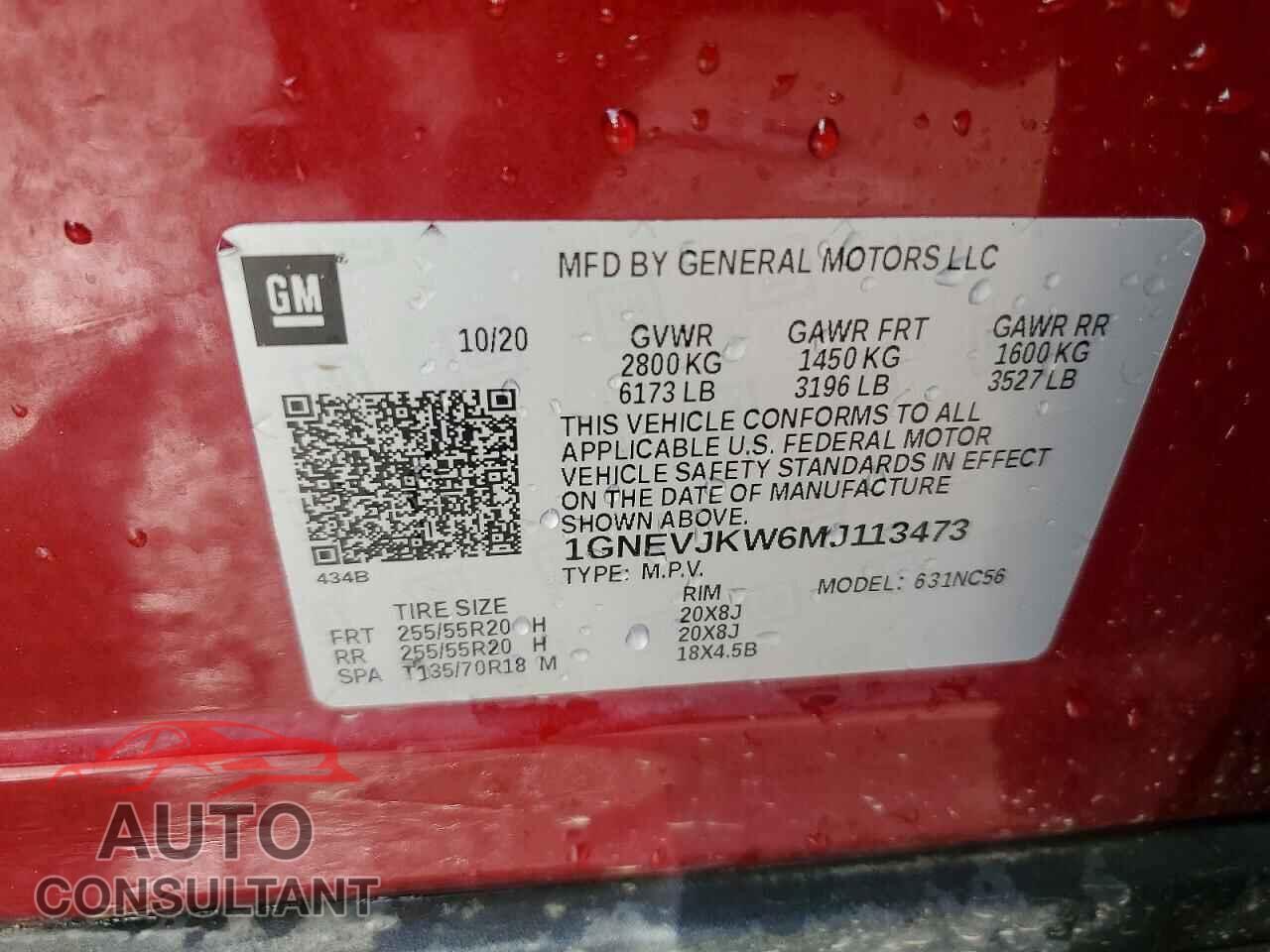 CHEVROLET TRAVERSE 2021 - 1GNEVJKW6MJ113473