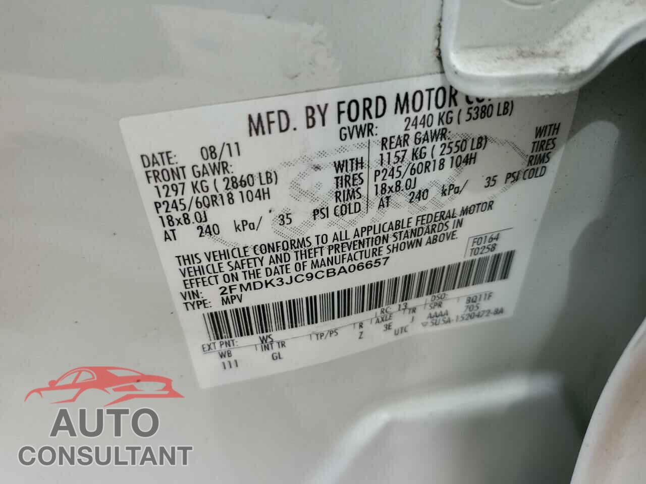 FORD EDGE 2012 - 2FMDK3JC9CBA06657