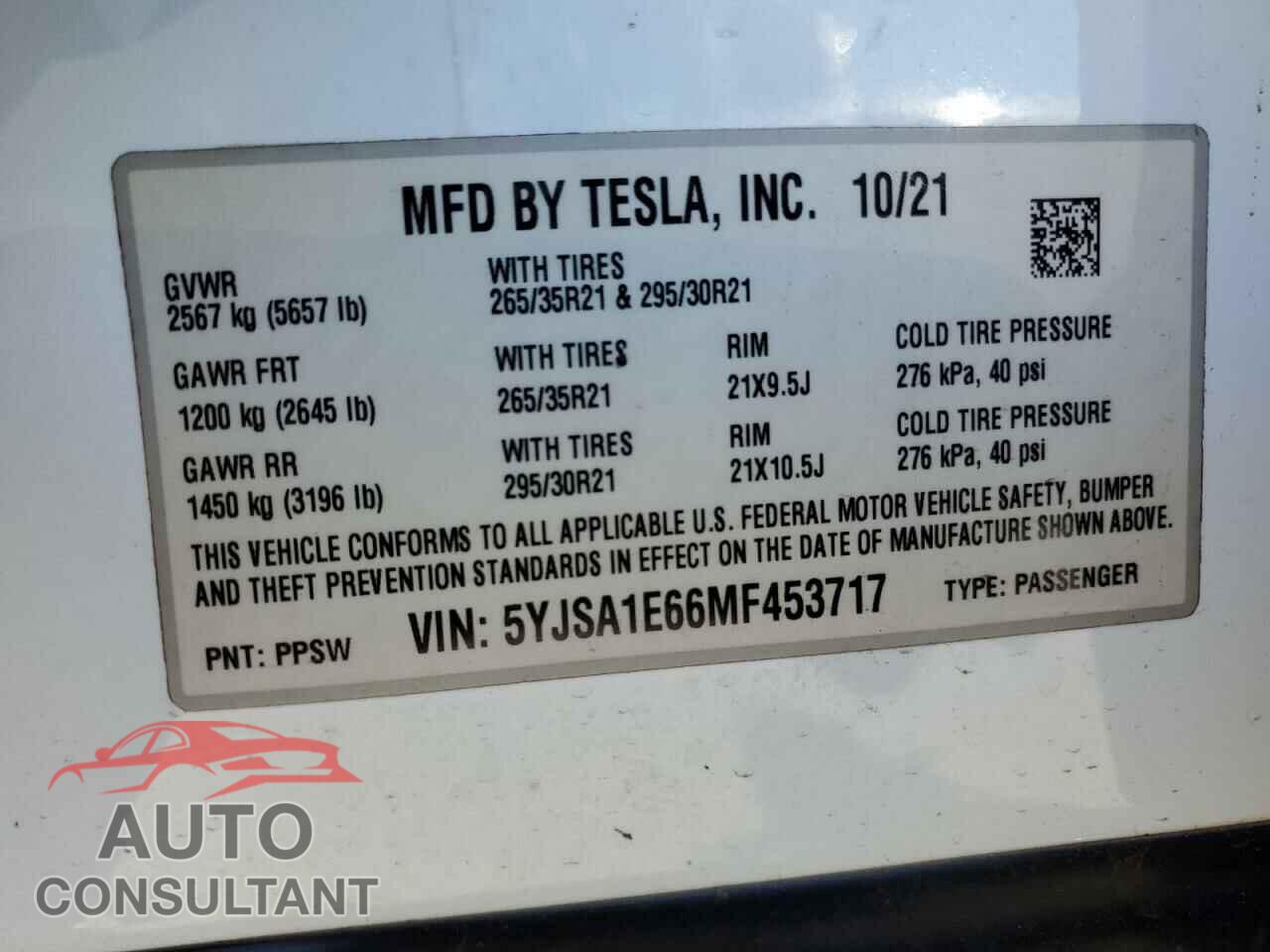 TESLA MODEL S 2021 - 5YJSA1E66MF453717
