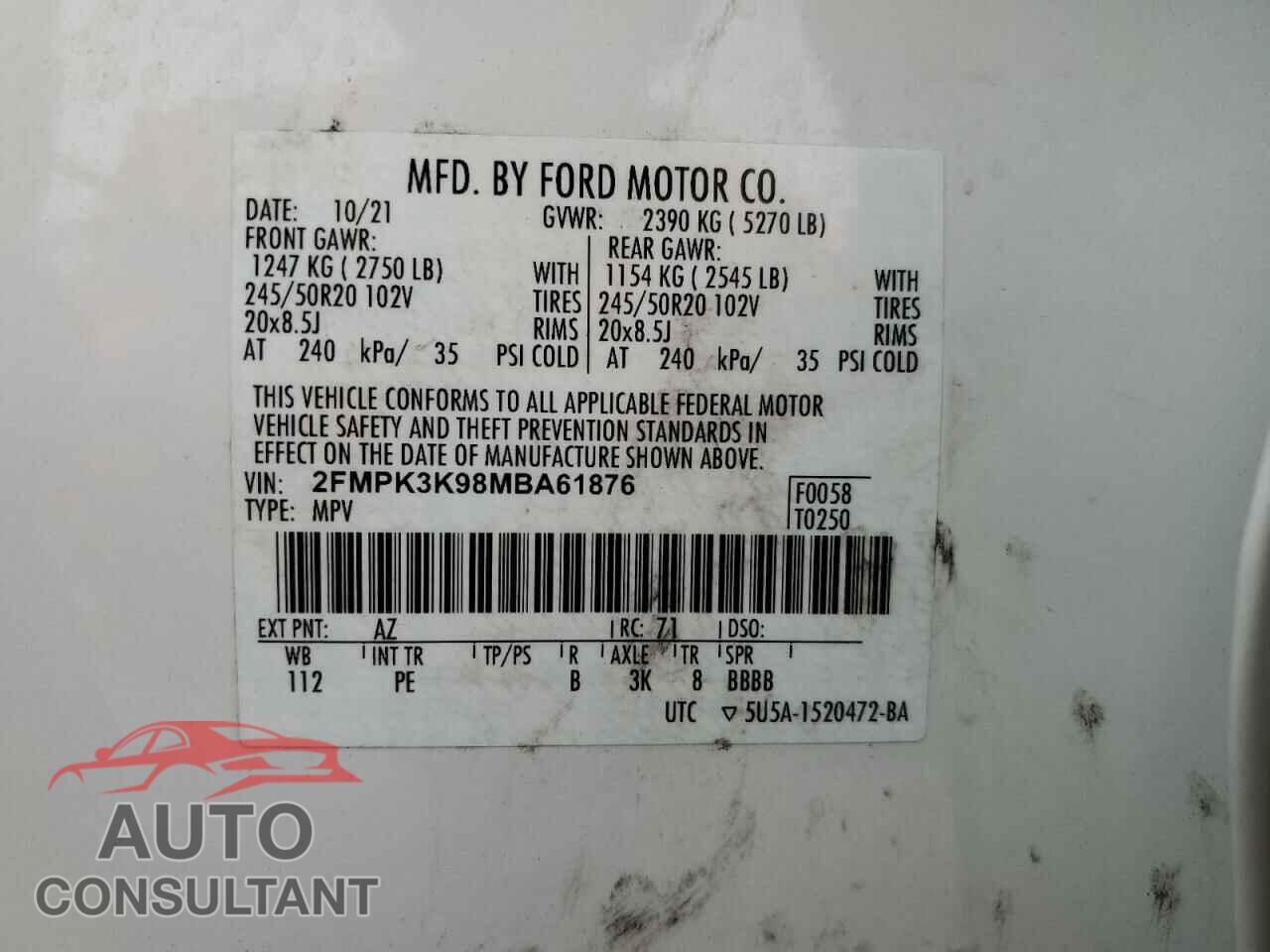 FORD EDGE 2021 - 2FMPK3K98MBA61876