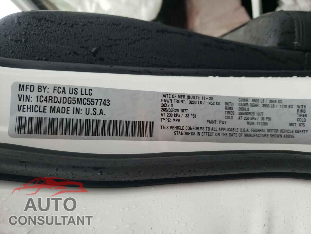 DODGE DURANGO 2021 - 1C4RDJDG5MC557743