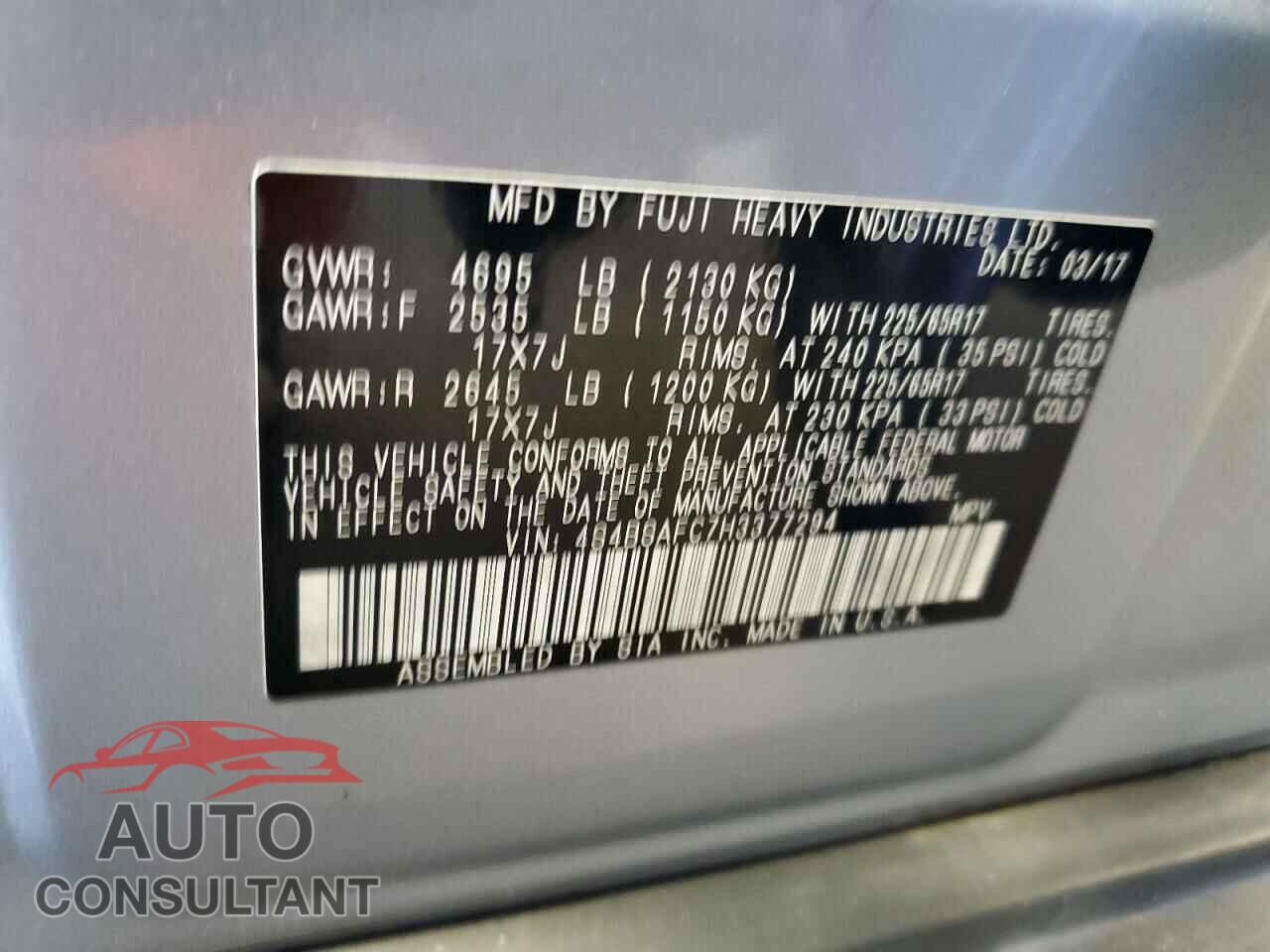 SUBARU OUTBACK 2017 - 4S4BSAFC7H3377294