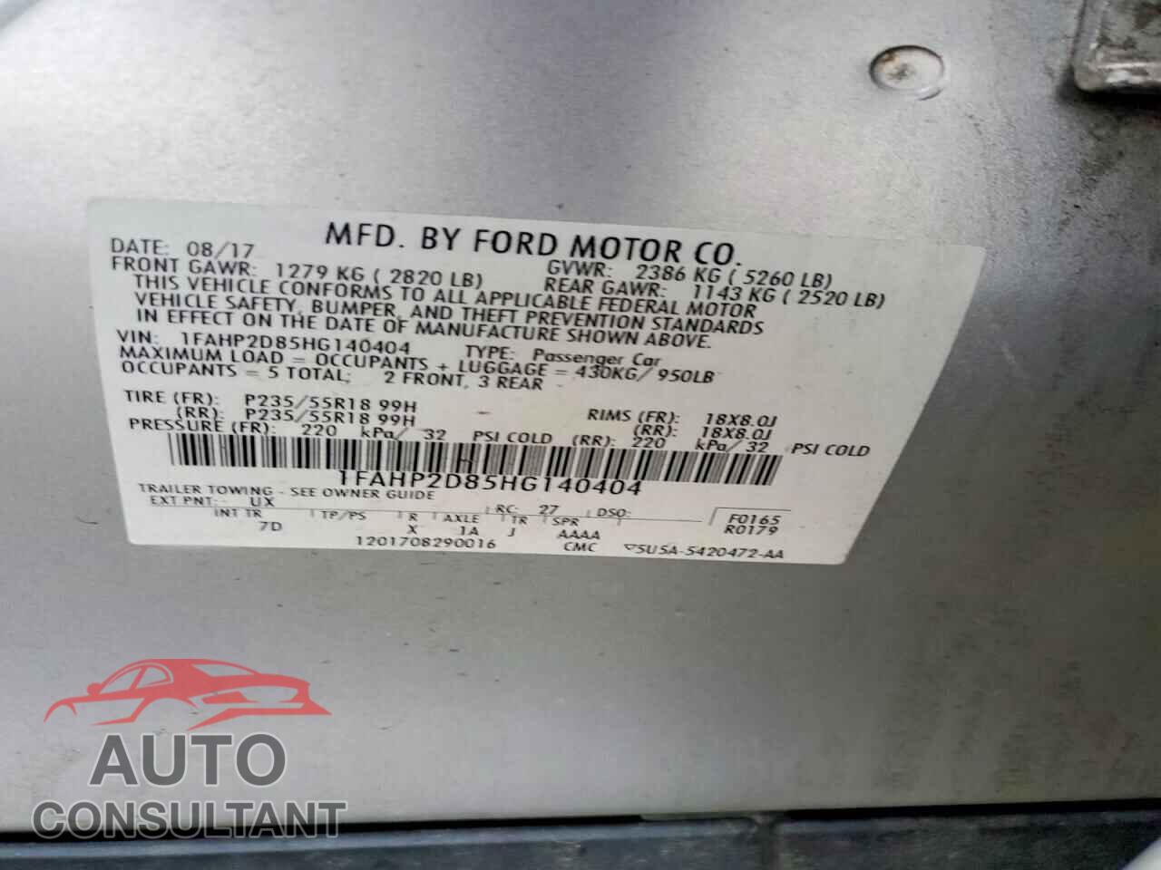 FORD TAURUS 2017 - 1FAHP2D85HG140404