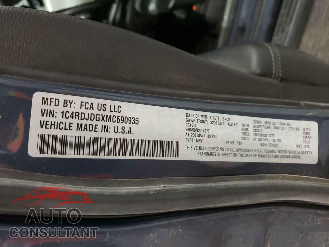 DODGE DURANGO 2021 - 1C4RDJDGXMC690935