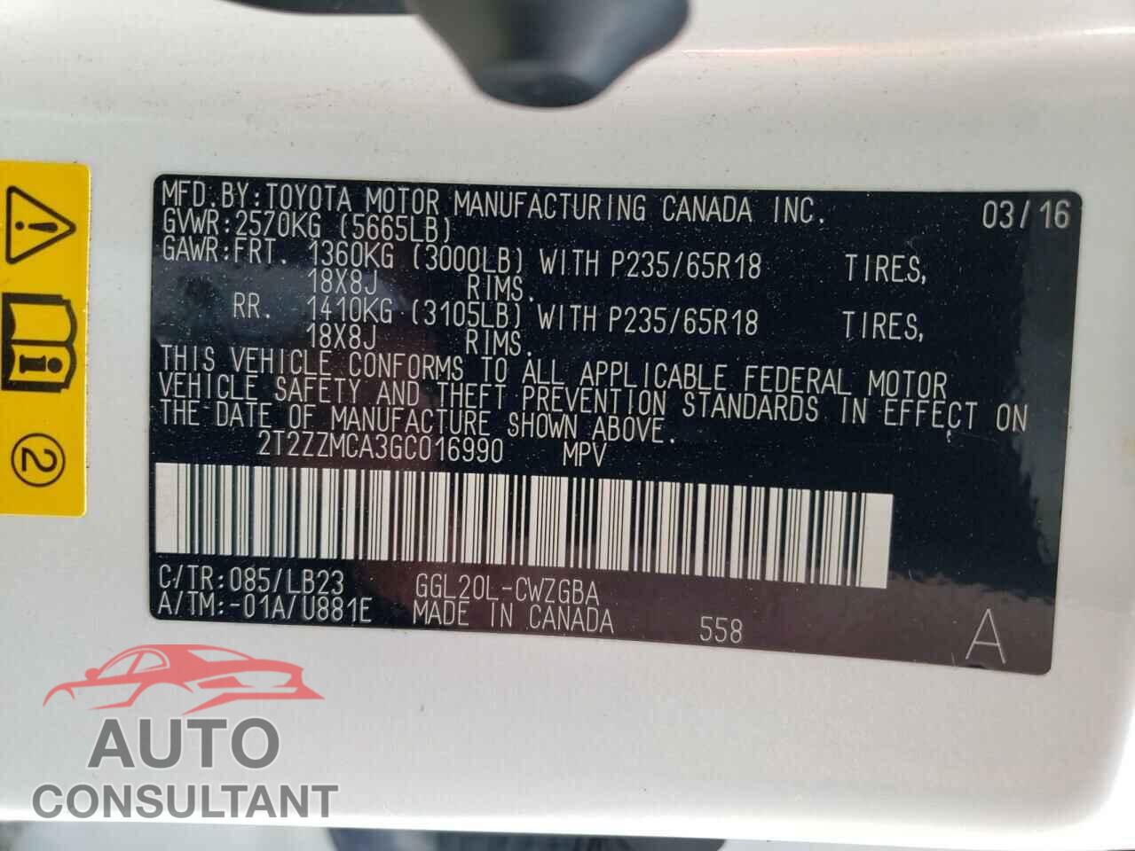 LEXUS RX350 2016 - 2T2ZZMCA3GC016990