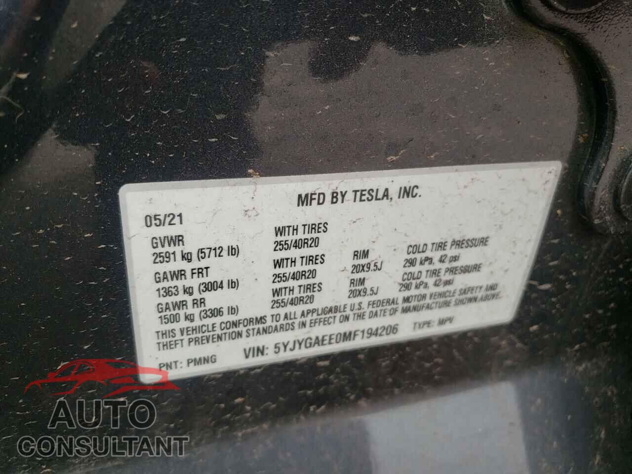 TESLA MODEL Y 2021 - 5YJYGAEE0MF194206