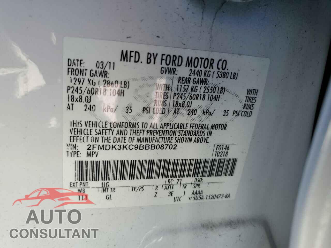 FORD EDGE 2011 - 2FMDK3KC9BBB08702