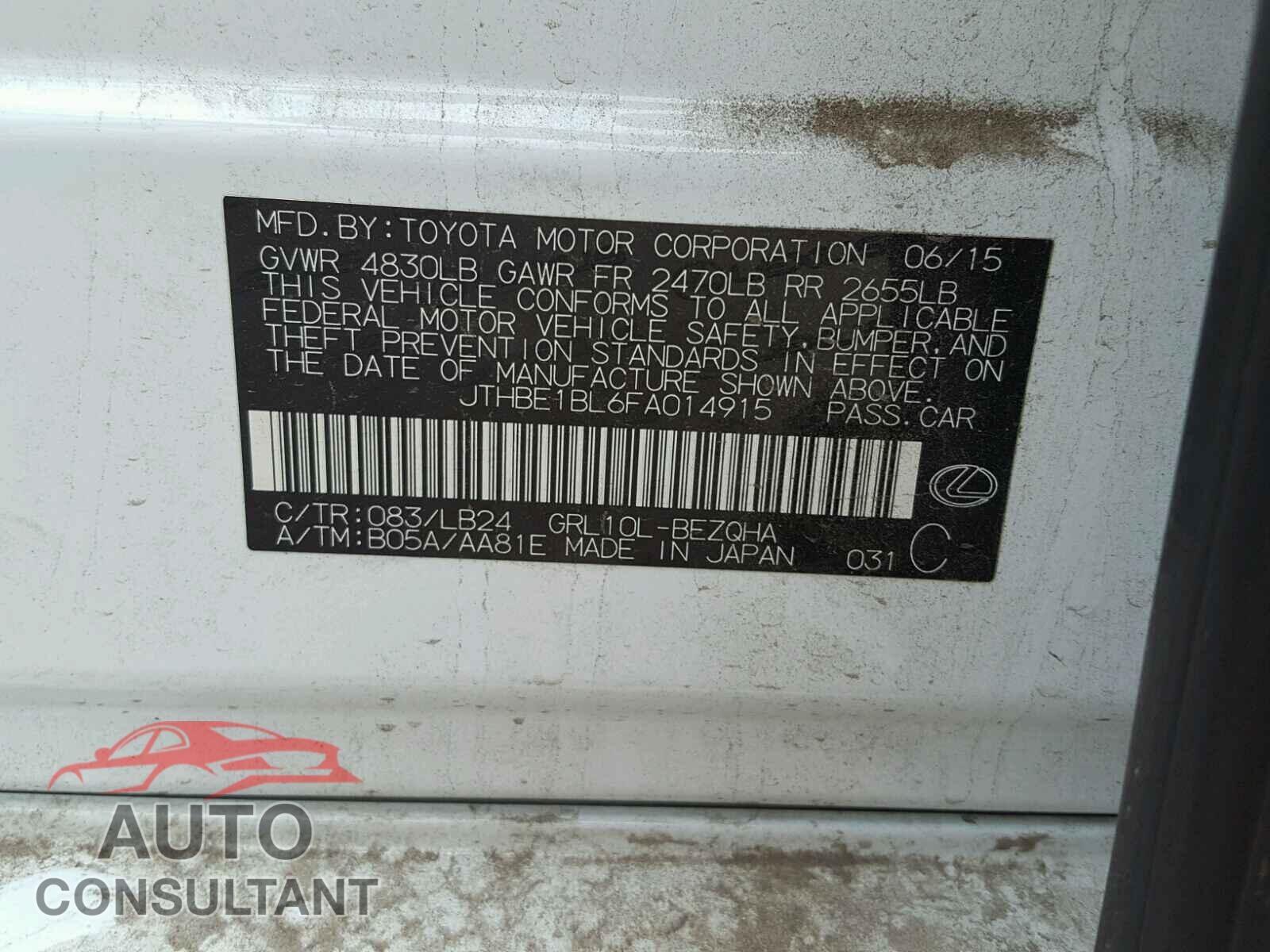 LEXUS GS350 2015 - JTHBE1BL6FA014915
