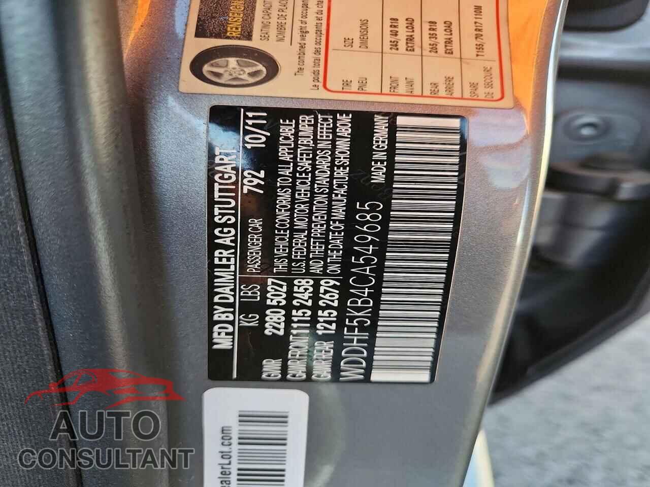MERCEDES-BENZ E-CLASS 2012 - WDDHF5KB4CA549685