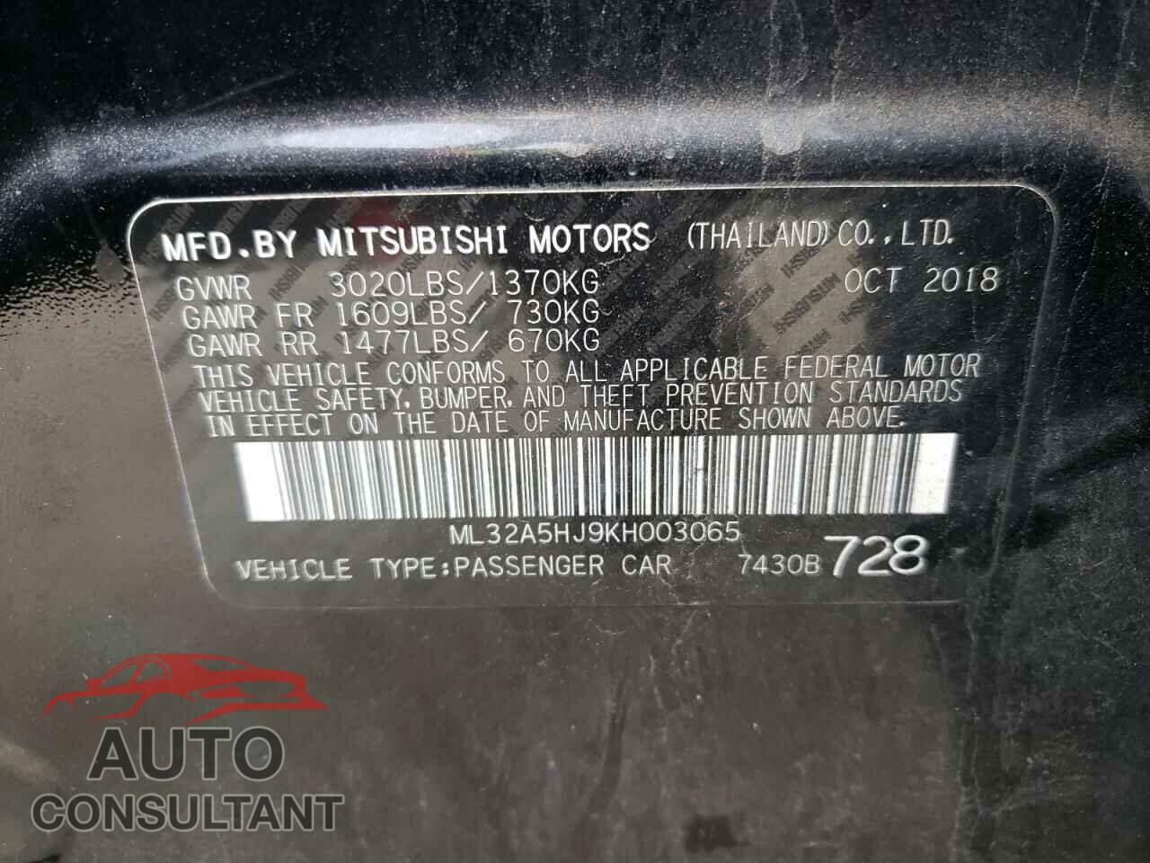 MITSUBISHI MIRAGE LE 2019 - ML32A5HJ9KH003065