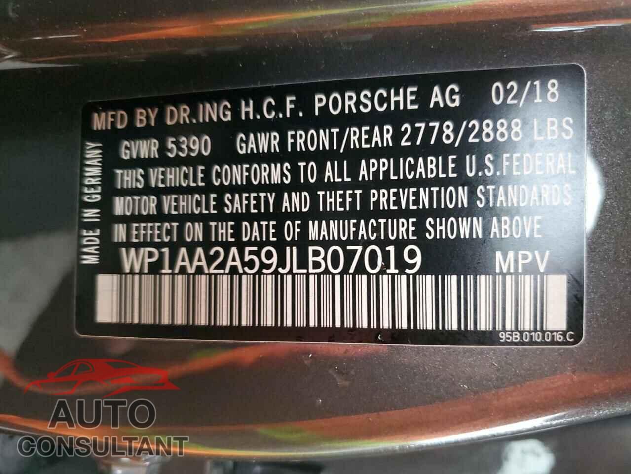 PORSCHE MACAN 2018 - WP1AA2A59JLB07019