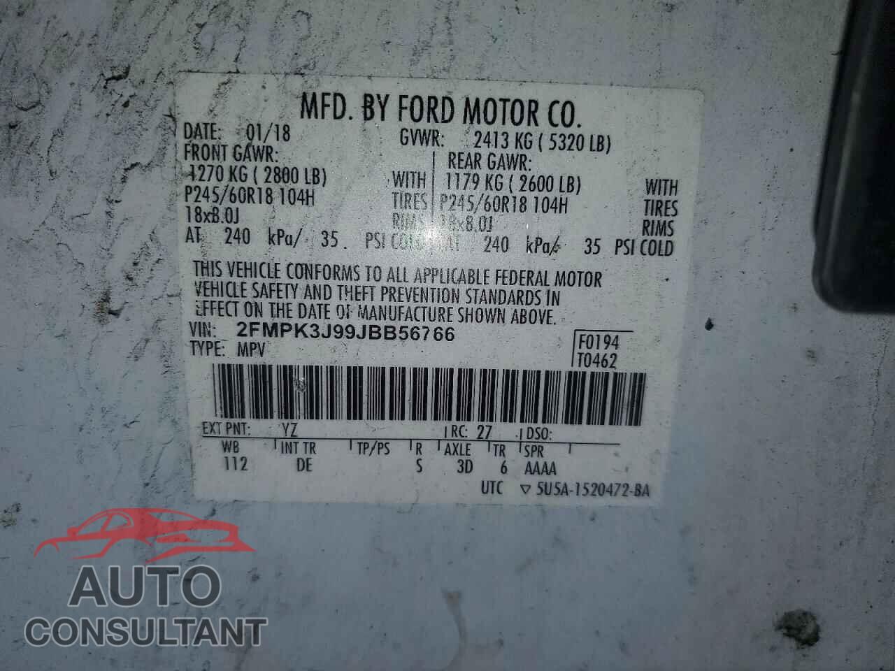 FORD EDGE 2018 - 2FMPK3J99JBB56766