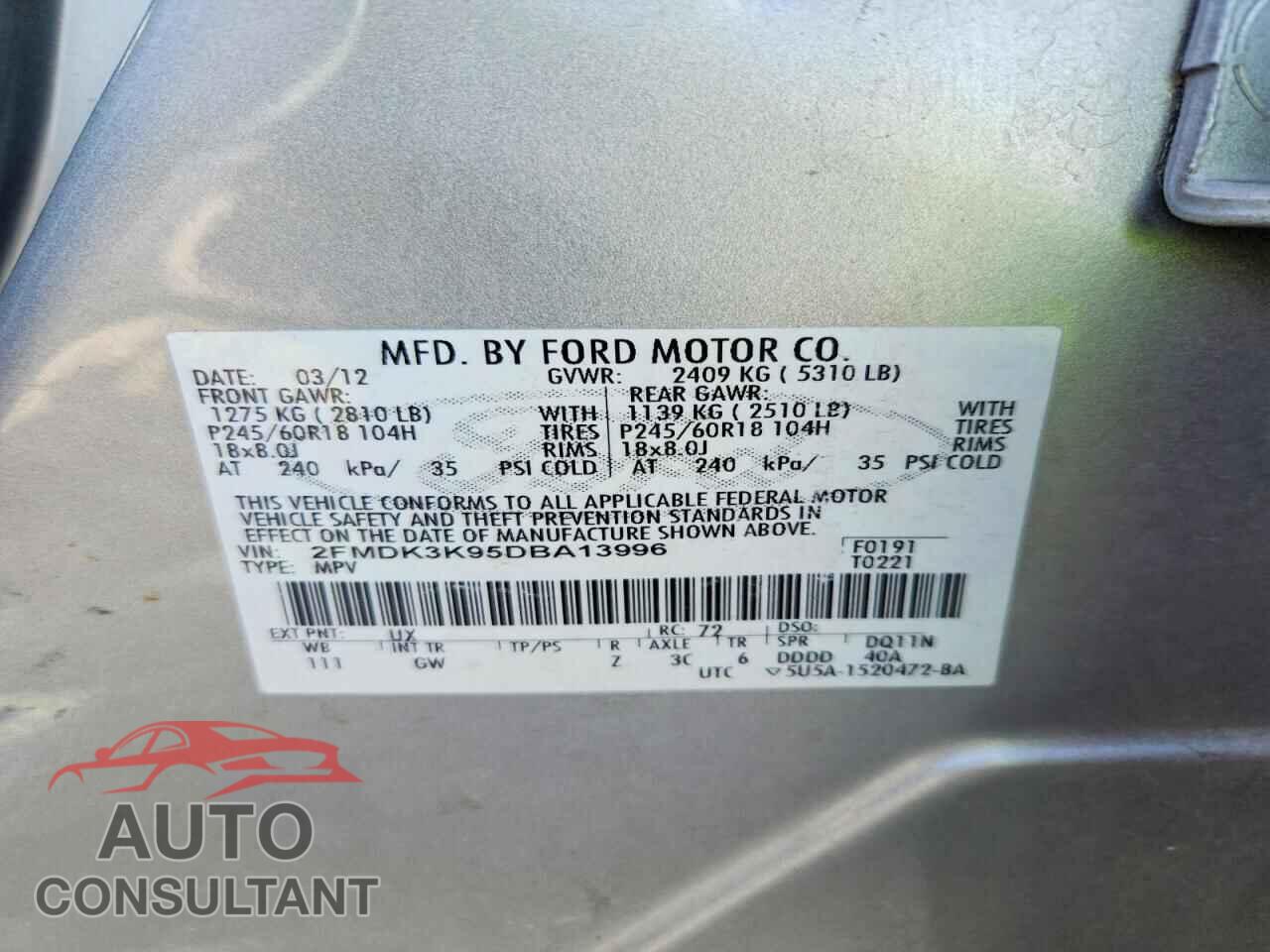 FORD EDGE 2013 - 2FMDK3K95DBA13996