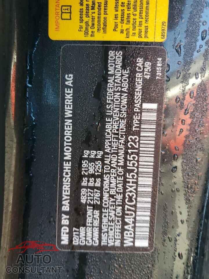 BMW 4 SERIES 2017 - WBA4U7C3XH5J55123