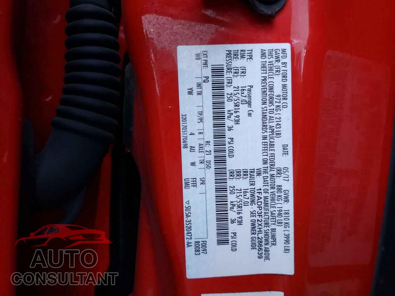 FORD FOCUS 2017 - 1FADP3F2XHL286639